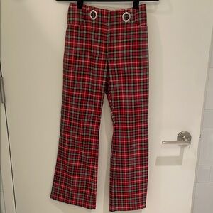 Miaou Red Plaid Tartan Boot Cut Flare Cropped Pants